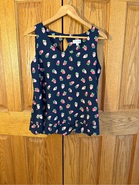 Maison Jules Navy Sleeveless Camisole with Pink Strawberry Print